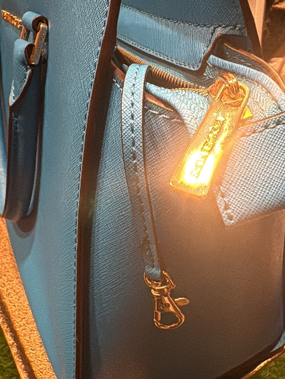 Michael Kors Turquoise Blue Saffiano Leather Satchel with Gold Hardware - Picture 2 of 5